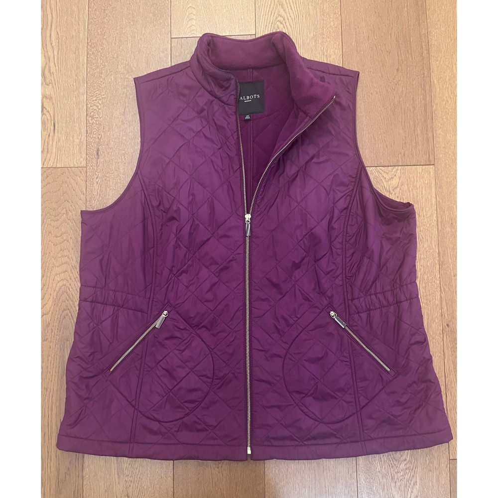 Talbots Quilted Puffer Vest Womens 2X Purple Maroon Excellent Fleece Lined Zip